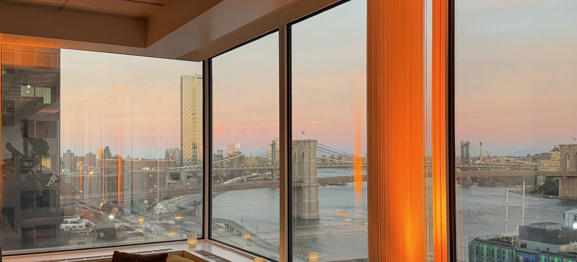 Sunset over the East River and Brooklyn Bridge from WSA